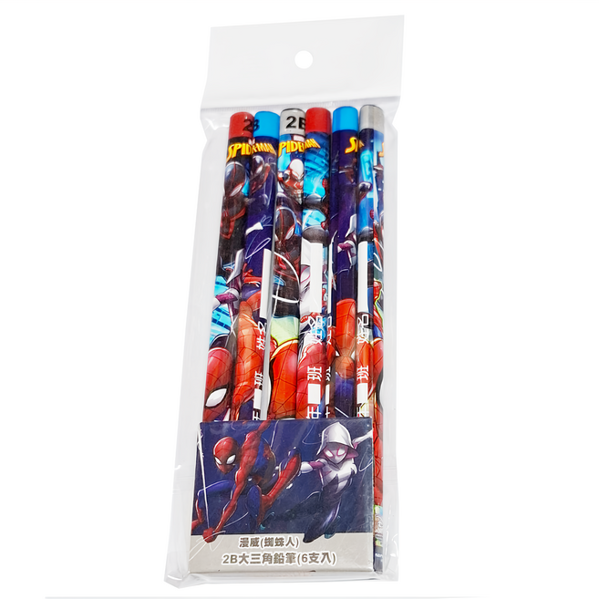MARVEL 漫威 SPIDER-MAN 蜘蛛人 2B大三角鉛筆 MPPEN125-1 6支, 筆桿 蜘蛛人 紅色 + 藍色, 1包