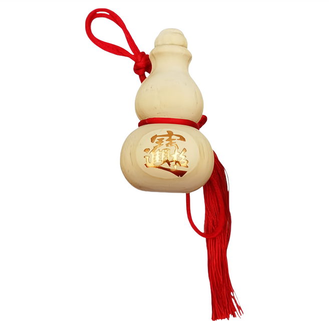 招財進寶 葫蘆掛飾 (小) 天然松木 全長約31cm, 米色, 1個