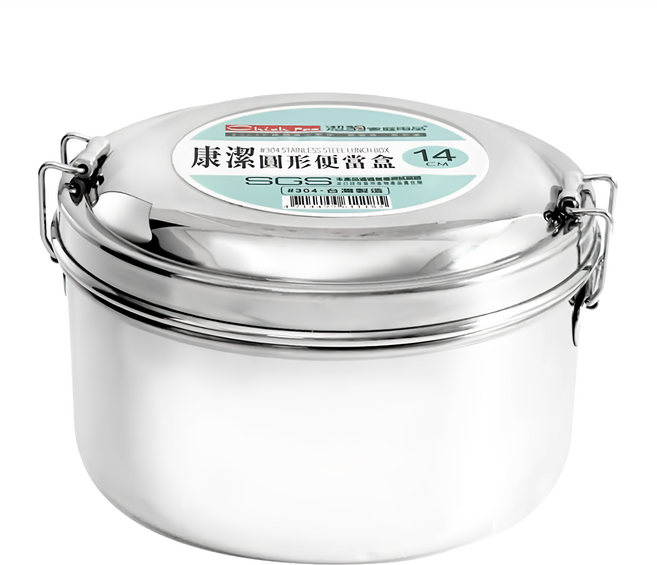 Chieh Pao 潔豹 304不銹鋼 康潔圓型雙層便當盒 850ml, 銀色, 1個