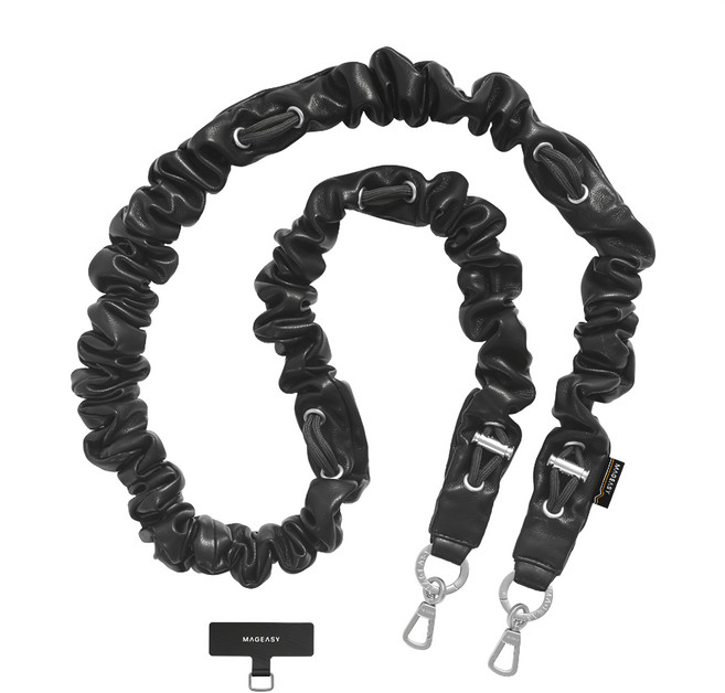 MAGEASY Scrunchie Strap 掛繩 + 掛繩片組, 皮革黑, 1組