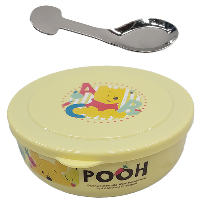 OTTO 崴昇 維尼不鏽鋼環保隔熱碗附湯匙, 小熊維尼 黃色 + 銀色, 1組