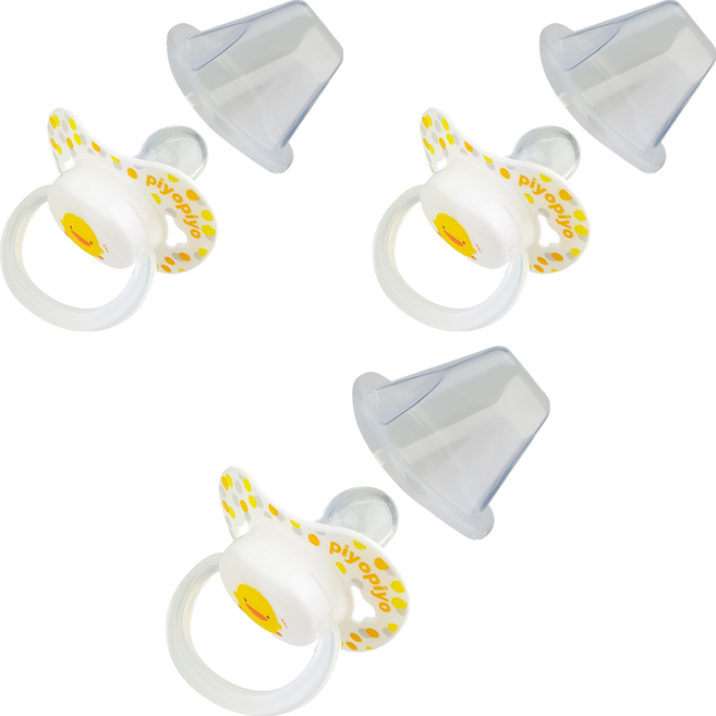 PiYOPiYO 黃色小鴨 拇指型安撫奶嘴, 0歲以上, 黃色, 3個