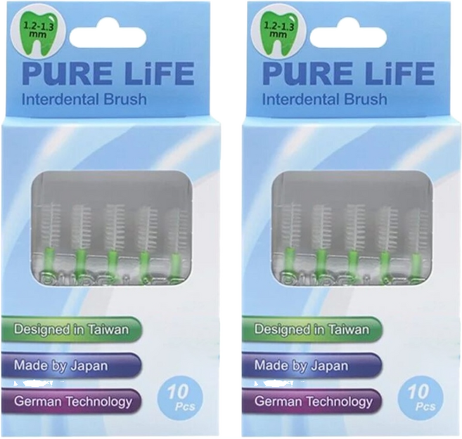 PuRE LiFE 寶淨 纖柔護齒可替換牙間刷毛 基本款M PLT-05 1.2~1.3mm 綠色, 10支, 2盒