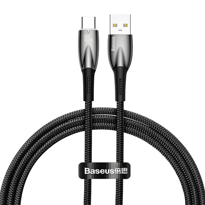 Baseus 倍思 燈環系列 快充/傳輸線 USB to Type-C 100W, 1m, 黑色, 1條