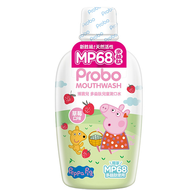 Probo 博寶兒 佩佩豬多益肽兒童漱口水 草莓口味, 500ml, 1入, 1瓶