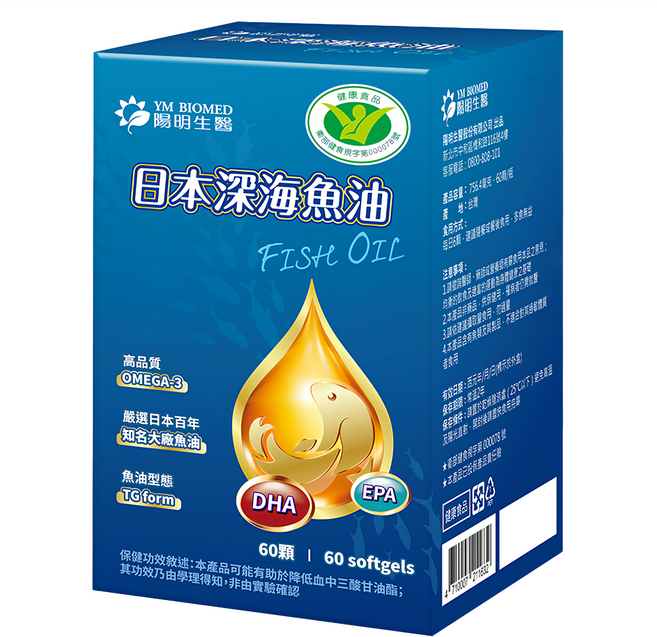 YM BIOMED 陽明生醫 日本深海魚油, 60顆, 756.4mg, 1罐