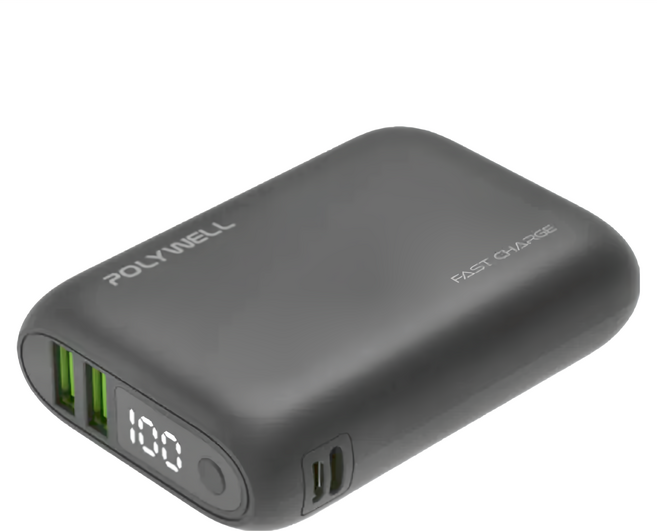 POLYWELL 寶利威爾 10000mAh 行動電源 黑色 雙USB快充 輕巧便攜, PW15-T16-A002