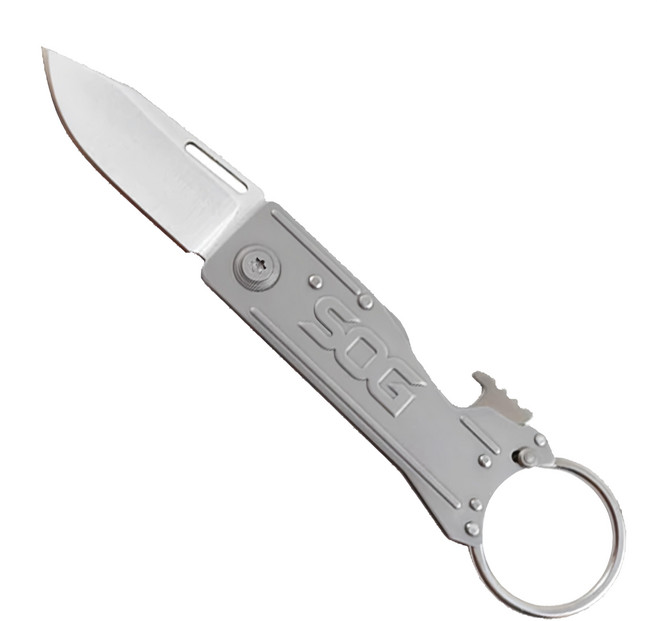 SOG 特偵組折刀 KEYTRON 不鏽鋼刀片 便利鑰匙圈尺寸, 銀色 + 淺灰色, 1支