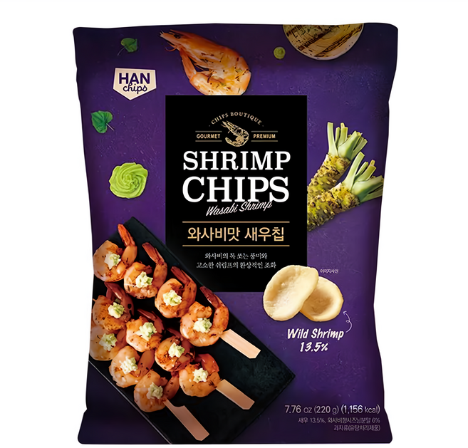 HANCHIPS 韓國蝦餅 芥末味, 1包, 220g