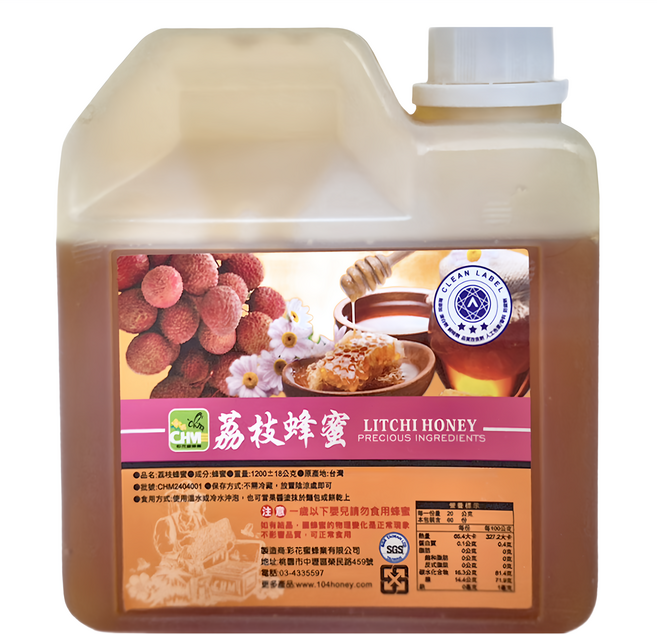 彩花蜜 台灣荔枝蜂蜜, 1.2kg, 1桶