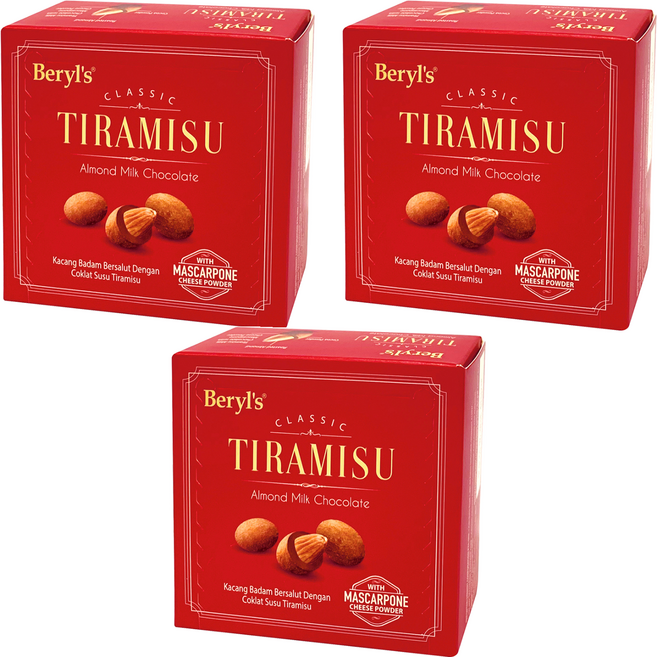 Beryl's 杏仁夾心提拉米蘇風味牛奶巧克力 添加植物油, 65g, 3盒