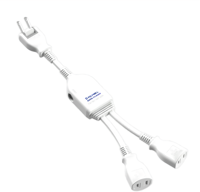 POLYWELL 寶利威爾 1 對 2 可轉向電源線組 PW15-T05-A085, 320mm, 白色, 1個