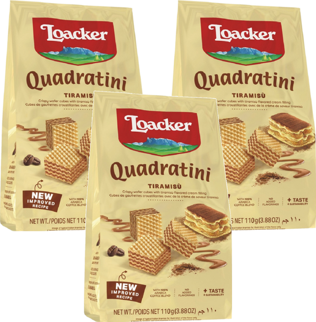 Loacker 萊佳哈斯 方角哈斯餅 提拉米蘇味, 110g, 3包