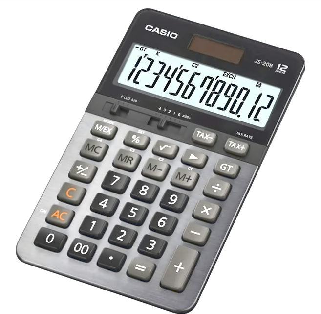 CASIO 卡西歐 雙電源頂級商用12位數計算機 17.7 x 11 x 2.2cm 190g, 黑色 + 銀色, 1台