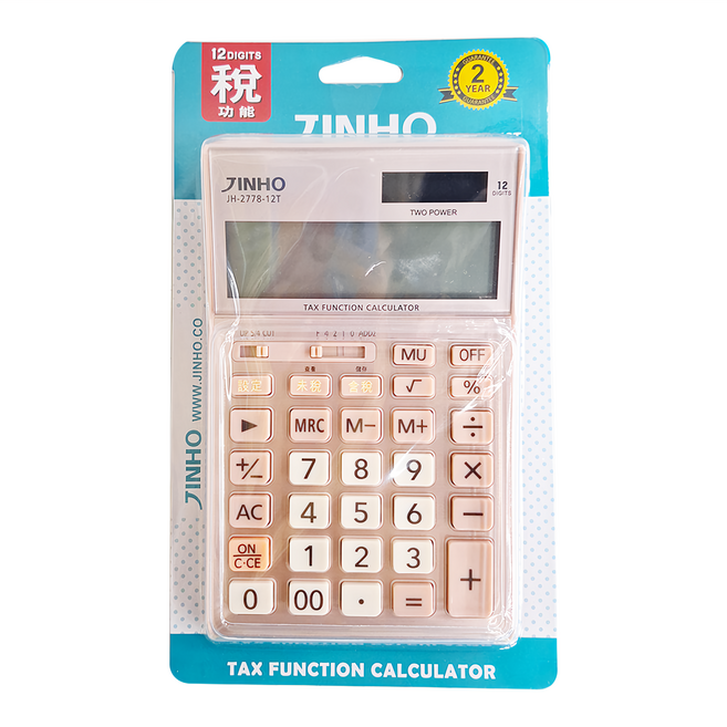 JINHO 京禾 12位元計算機 JH-2778-12T 太陽能/電池雙重電源供應 大型LCD數字顯示, 金色, 1個
