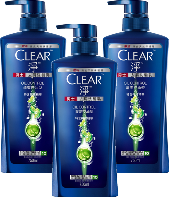 CLEAR 淨 去屑洗髮乳 清爽控油型, 750g, 3瓶
