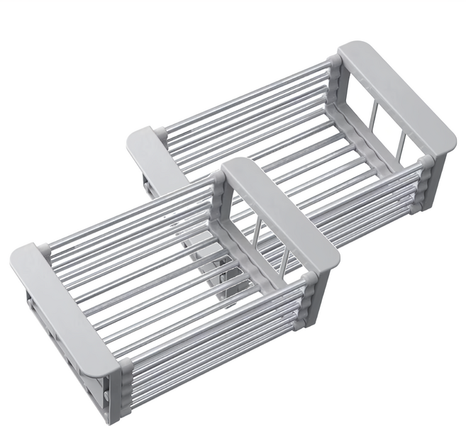 廚房伸縮瀝水籃 灰色 215g 適用於乾燥蔬果與餐具, 2個