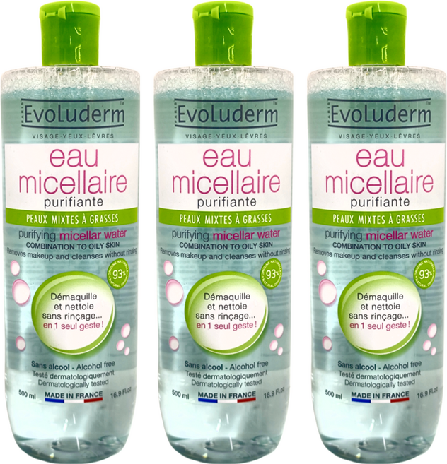 EvoLuderm 潔膚卸妝水 控油調理 混合性至油性肌膚適用, 500ml, 3瓶