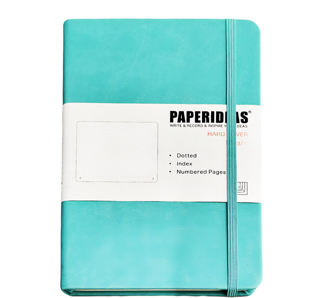 PAPERIDEAS A5 硬皮點陣筆記本 每頁頁碼 方便查找 純木漿無酸紙 180度平攤 點陣5mm 188頁, 蒂芙尼藍, 1本