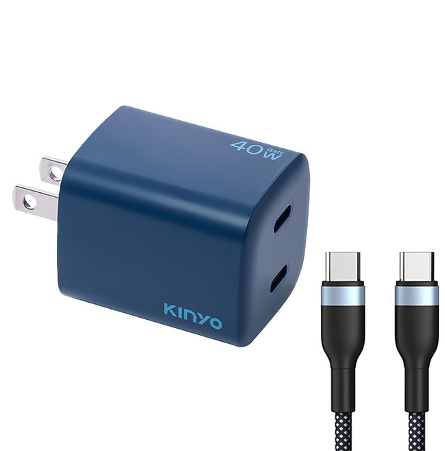 Kinyo 40W 氮化鎵雙孔充電組 APDCB140DB, 藍色, 1個