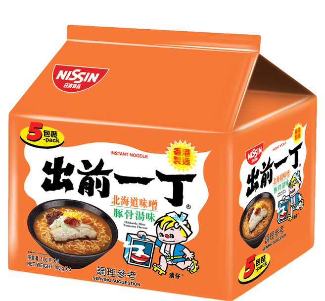 NISSIN 日清 出前一丁 北海道味噌豚骨湯麵 橘 100g, 5包