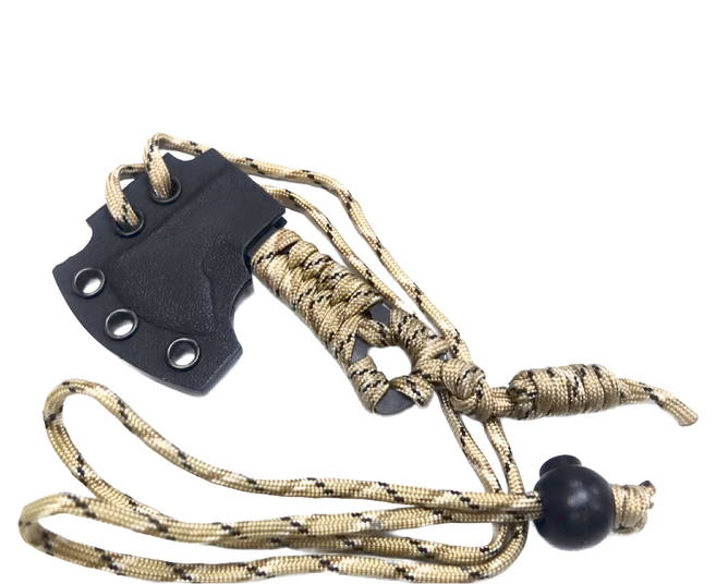 CONDOR Tool&Knife 迷你小手斧頭 附鞘 刀刃材質: 1075高碳鋼黑色陶瓷鏡面 刀柄材質: 傘繩纏繞 可頸掛, 黃色, 1個