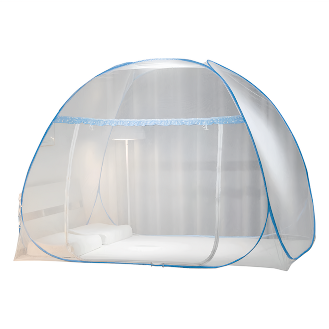 拍平方 摺疊蚊帳蒙古包 有底單門普通 單人標準(195 x 100cm), 藍色, 1人