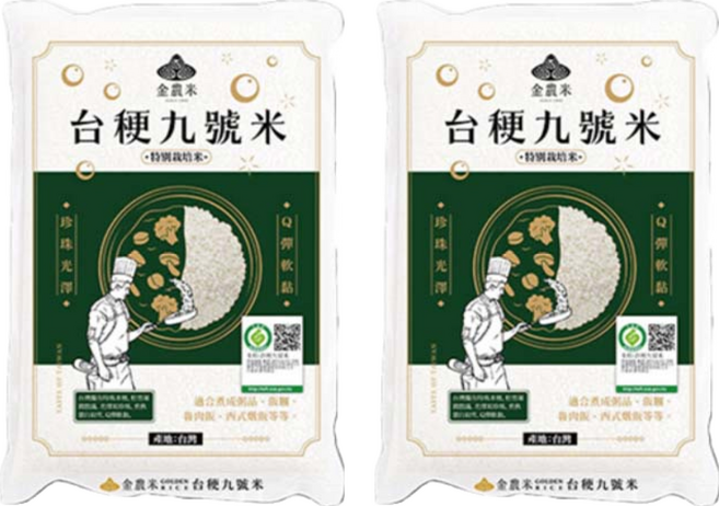 GOLDEN RICE 金農米 台梗九號米, 1.8kg, 2袋, CNS二等