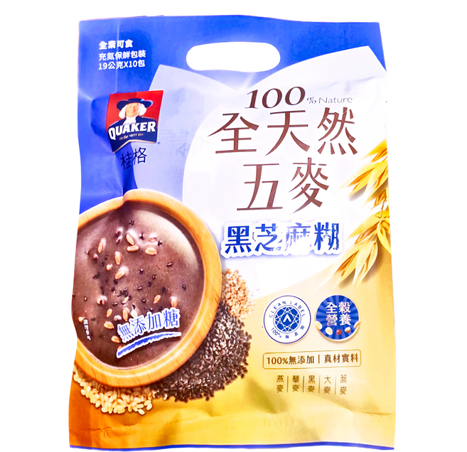 QUAKER 桂格 全天然五麥 黑芝麻糊 無添加糖 10包入, 190g, 1袋