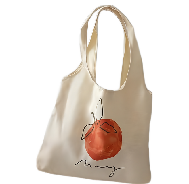 E.City 塗鴨風水果圖案單肩提袋 帆布 提把高約26cm
