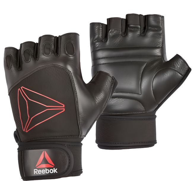 Reebok 銳步 短指皮革重訓手套, 黑色 + 紅色, 1雙