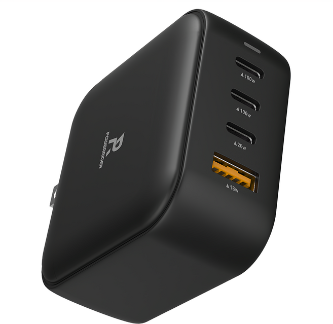POWERRIDER 100W 氮化鎵4孔折疊快速充電器 PD-1002CA 63 x 63 x 30.5mm 198g 原廠保固, 黑色, 1個