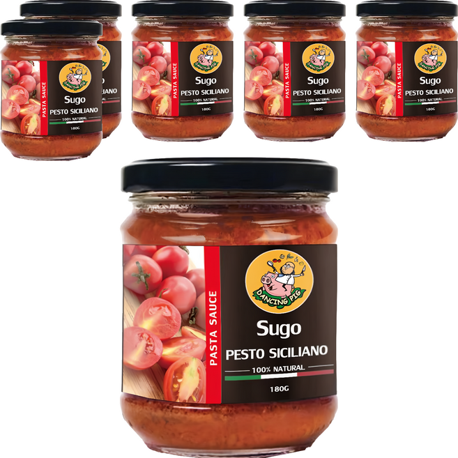 DANCING PIG 豬跳舞 Pesto Siciliano 西西里日曬番茄紅醬 100%義大利原裝進口 絕不含防腐劑, 180g, 6罐