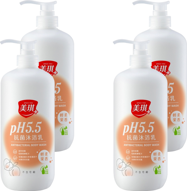 美琪 PH5.5 抗菌沐浴乳 輕柔果香, 1L, 4瓶