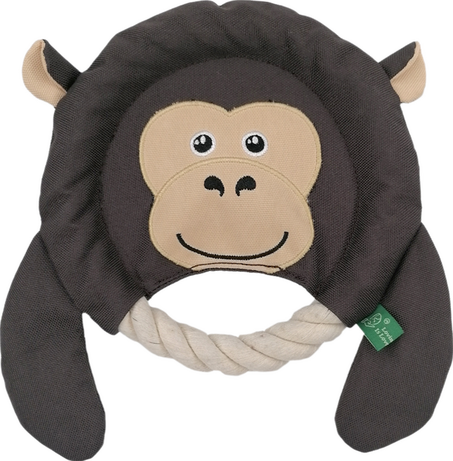 V-PET MAOGOUGO 狗狗專用 發聲耐咬布繩飛盤玩具, 猴子 咖啡色, 1個