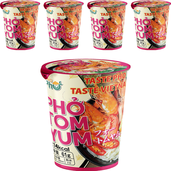 KING PHO 王麵河粉 酸辣蝦湯風味 61g, 5入