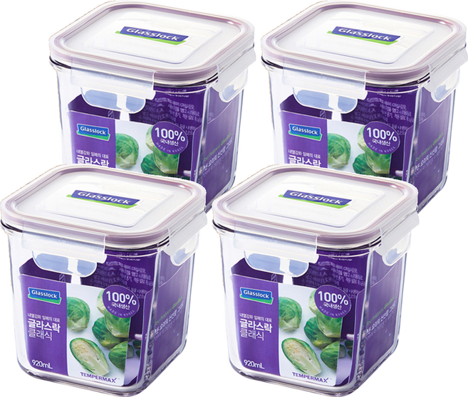 Glasslock 格拉氏洛克 紫色系列方形保鮮罐, 容器 + 蓋子, 4個
