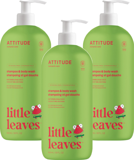 ATTITUDE 艾特優 兒童2合1洗髮沐浴露 西瓜&椰香, 946ml, 3瓶