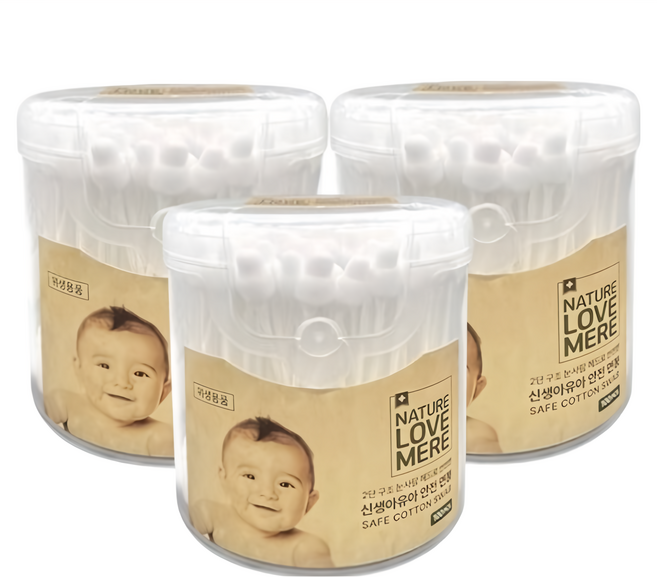 NATURE LOVE MERE 新生兒嬰幼兒護耳棉花棒, 100支, 3盒