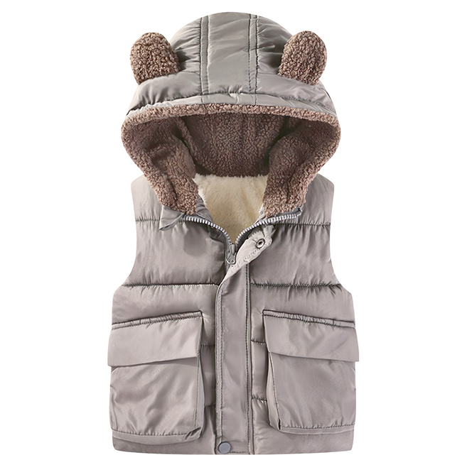 兒童款 秋冬羽絨熊耳朵背心外套 連帽款