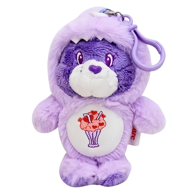 Care Bears 美國彩虹熊愛心熊恐龍系列 可脫帽正版授權毛絨玩偶吊飾鑰匙圈 17 x 13cm 60g, 17cm, 紫色小熊, 1個