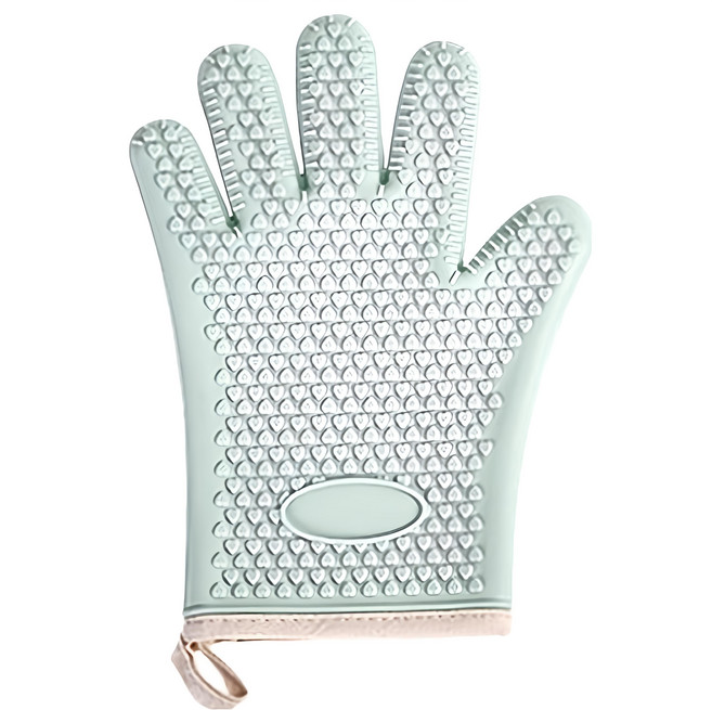 Homely Zakka 北歐烘焙防燙手套 加厚高溫防水隔熱 矽膠+棉, 奶油綠, 1雙