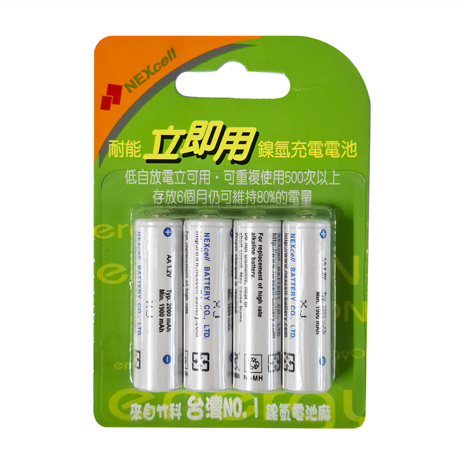 NEXcell 耐能 AA 鎳氫充電電池 環保充電 低自放電 可重複使用, 4顆, 1組