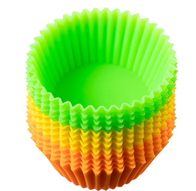 comet 杯子蛋糕矽膠烘焙模具 80ml, 黃色 + 綠色 + 橘色, 12入