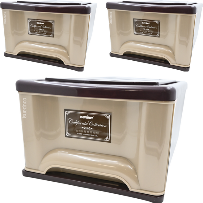 KEYWAY 聯府 抽屜整理箱 20L, 咖啡色, 3個