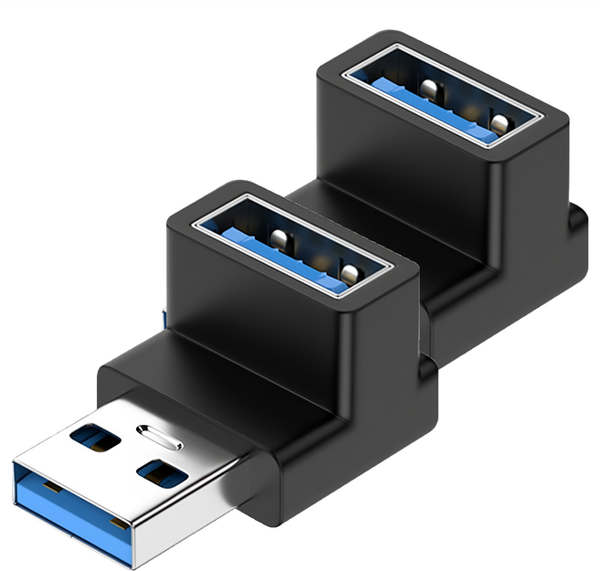 UniSync USB3.0公轉USB3.0母 10Gbp高速轉接器OTG讀卡機 立體彎 黑色, 單一商品, 2個