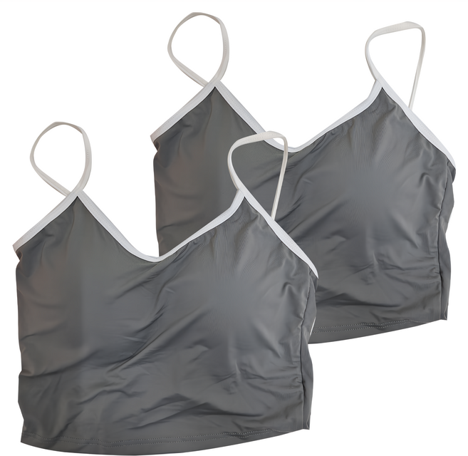 冰絲吊帶背心 Set 2件 含胸墊（不可拆） 棉+聚酯纖維