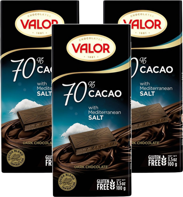 西班牙 VALOR 70%海鹽黑巧克力片, 100g, 3片