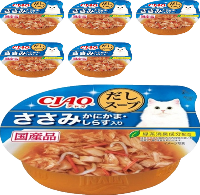 INABA CIAO 啾嚕 原湯杯, 雞肉 + 蟹肉棒 + 吻仔魚, 60g, 6個