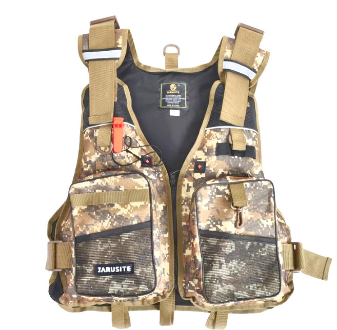 JARUSITE 浮力馬甲 黃色迷彩 均碼 水上運動救生衣 多口袋設計 舒適透氣, 1件